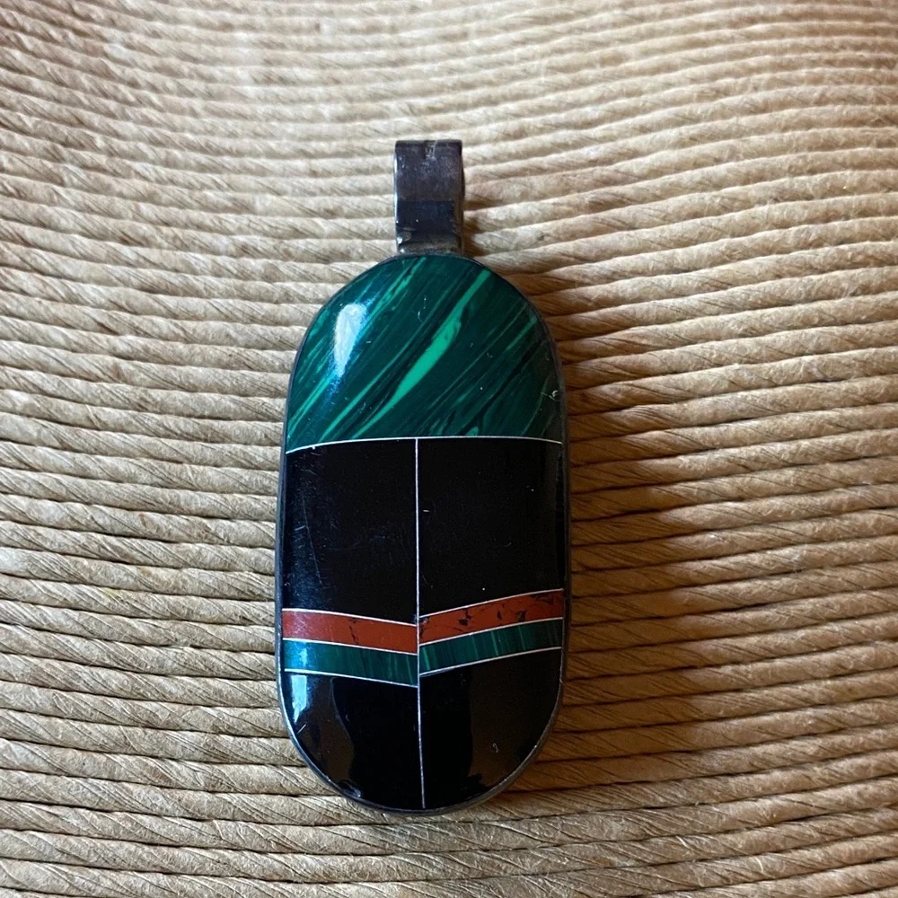 Native American Zuni multi-stone inlay oval pendant Multicolor Stone Pendant